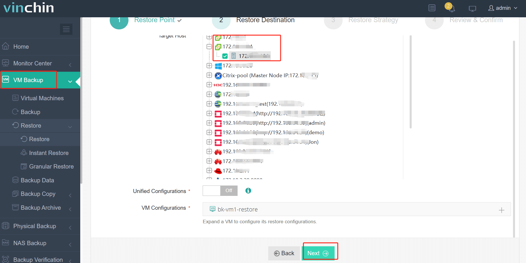 选择 VMware 主机